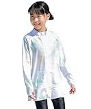 [リンネ] ラッシュガード キッズ フリル スタンドカラー 女の子 長袖 タイダイグリーン 130