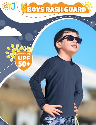 Image of Boys Rash Guard Swim Shirt Long Sleeve Rashguard UPF+ 50 SPF Sun Water Surfing Shirts for Toddler Kids Youth Teen 2T-16Y