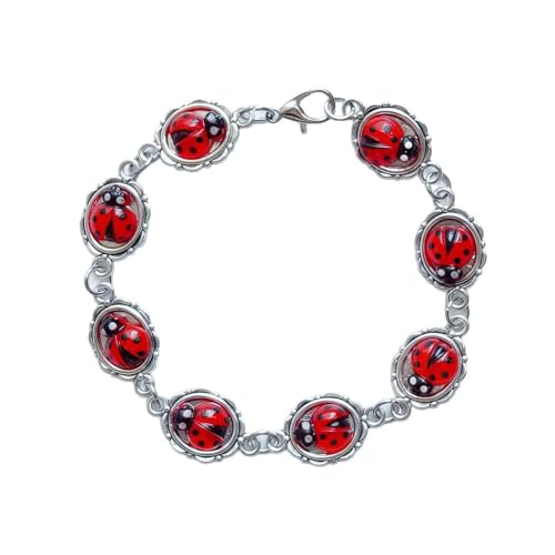 Cute Ladybug Bracelet for Women Lucky Charm Animal Jewelry Silver Bangle Hypoallergenic Stackable Bracelets for Daily Wear Ladybug Lover Fashion Holiday Good Luck Accessories