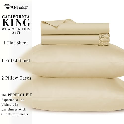 URBANHUT 800 Thread Count California King Sheets Egyptian Cotton, 4 Pc Bed Sheet Sets for Cal King Bed,Sateen Finish Luxury Hotel Sheets Fits 16" Deep Pocket - Sand