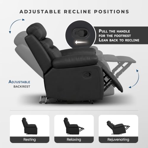 Image of Lexicon Leather Match Manual Recliner Sofa, Wall Hugger Recliner, Black