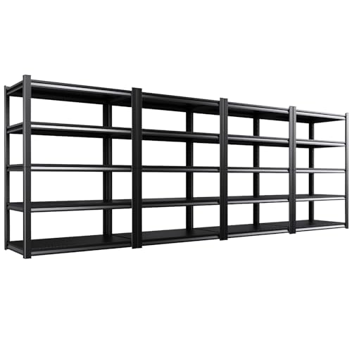 Set of 4 All Metal Garage Shelving - 2050 lbs 5 Tier Storage Shelves, Adjustable Heavy Duty Metal Shelving Unit and Storage Large Rack, Utility Steel Shelf for Warehouse Industrial Pantry 71"x46"x20"