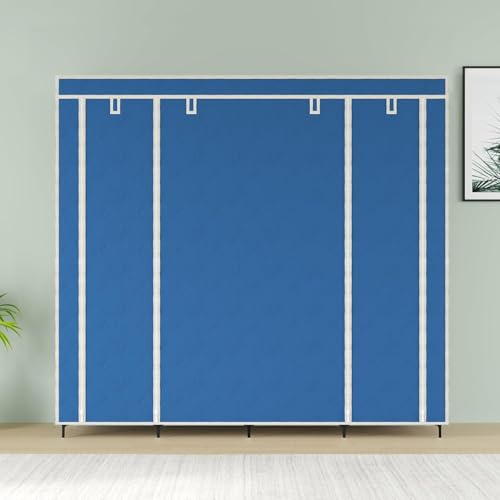 Image of Maison & Cuisine Collapsible Wardrobe Clothes Almira, 2 Hanging Space, 8 Shelves, (Non-Woven Fabric 90GSM and Metal Rod, (88230, Blue)