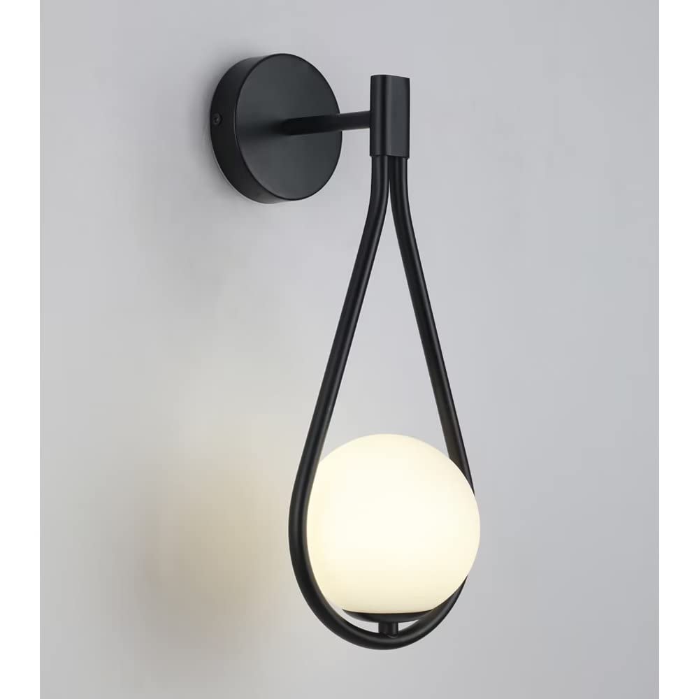 SIBEG Indoor Wall Light Fixture Farmhouse Metal Wall Lamp Hardwired Black Wall Mount Lamp G9 Socket Glass Bedside Lamp for Bedroom Living Room Hallway, Bulb Not Include