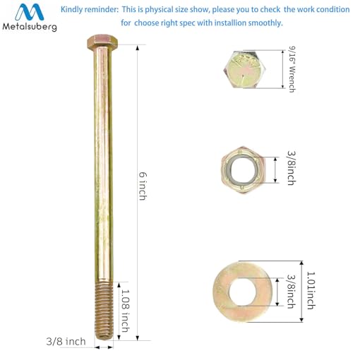 Image of 3 /8 inch x 6 inch Hex Head Bolt by Color Galvanization with Ny lon Lock nut and Large Size Washer Assortment Kit,Alloy Steel,Grade 5.(8pcs Pack),by Metalsuberg.