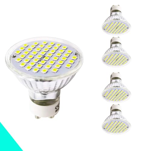 Chao Zan Bombillas LED GU10 Blanco Frío, 3W Equivalente 25W halógena, Luz Blanca Fría 6000K 270lm, Ángulo de Haz Estrecho de 120°, AC 220 240V, No Regulable 48 SMD 2835 Vidrio Reflectora (5 piezas)