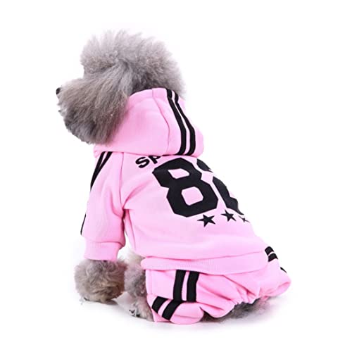 ICOUCHI ペット服 カバーオール 犬服 ロンパース つなぎ 秋冬 ドッグウェア パーカー フード付き 防寒 保温 猫服 犬用コスチューム 小中型犬 犬洋服 四つ足の服 (XL, ピンク)