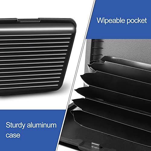 2 Pieces Credit Card Holder Slim Mini Rfid Blocking Credit Card Protector Aluminum Business Card Case Metal Id Organizer Wallet With 7 Slots For Women Men (Black, Silver) #TOP4