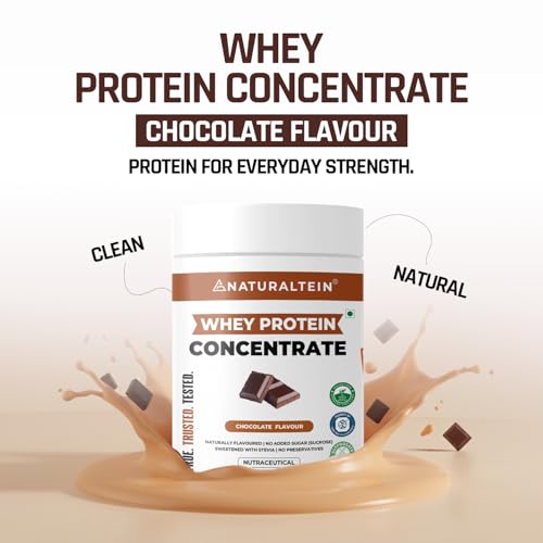 Image of NATURALTEIN Natural Whey Protein Concentrate Chocolate - 300 g | 21.8 g Protein per 30 g Serving | Naturally Flavoured | No Artificial Sweeteners | Soy-Free, Gluten-Free & Easy to Digest