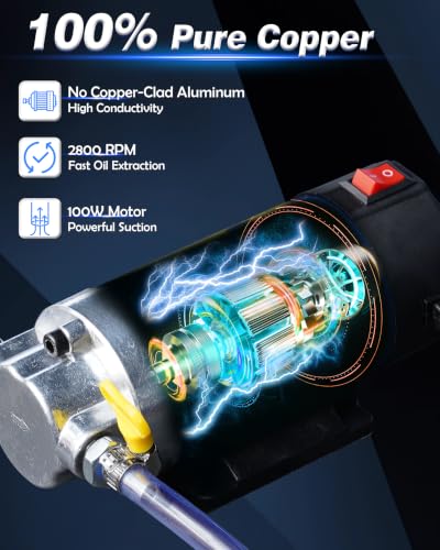 Image of Oil Pump 12V 100W, Oil Extractor Pump for DIY Engine Oil Change | Electric Fluid Transfer Pump for Synthetic, Gear Oil, Trans Fluid Removal, Self-Priming Oil Transfer Pump for Car, Mower,Boat