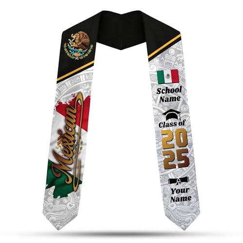MonkeyVan Custom Mexican Graduation Sash Mexico Graduation Stole 2025 Mexican American Flag Graduation Sash Mexican Graduation M49