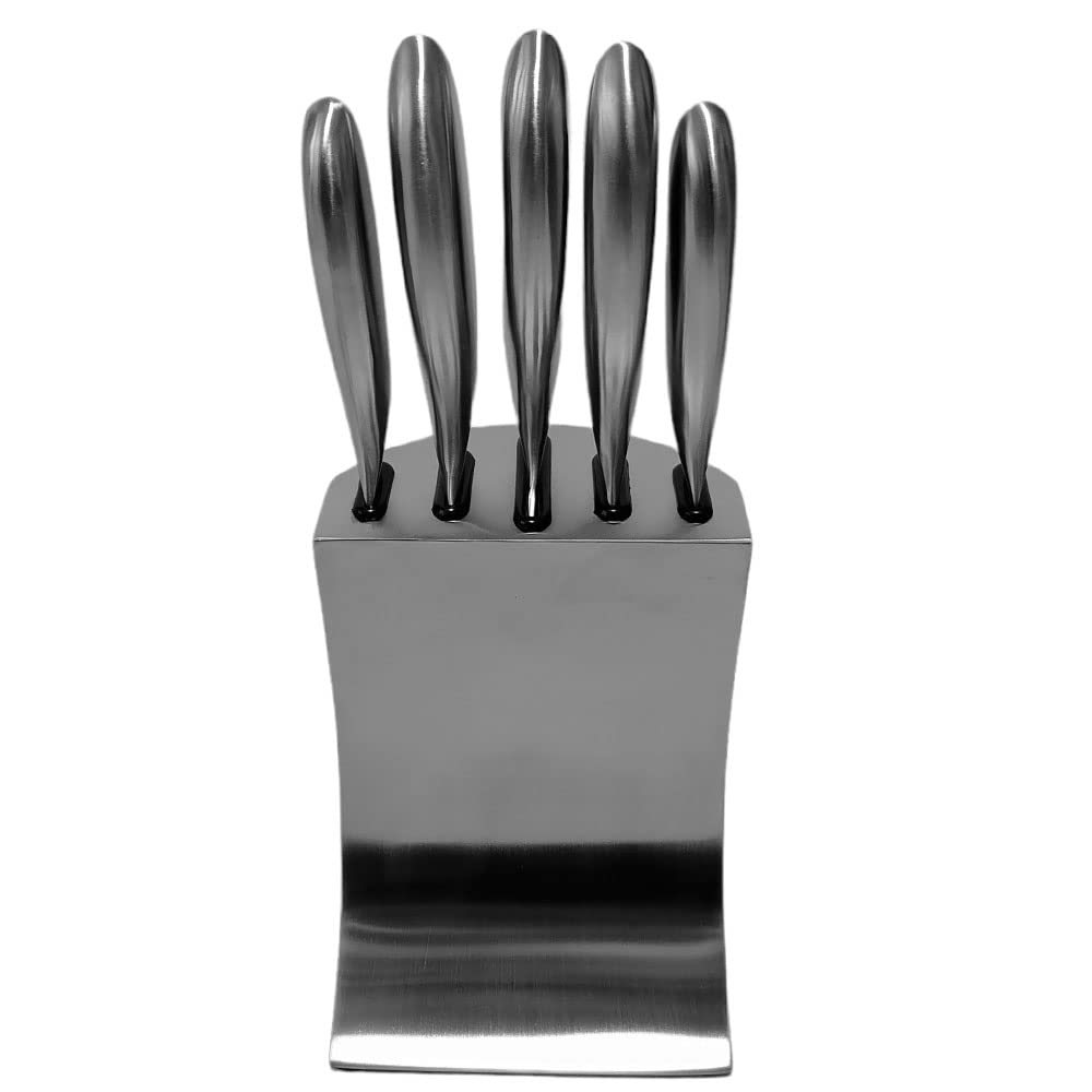 Ceppo Porta coltelli da Cucina Professionali in Acciaio Inossidabile per Cuoco Ristorante Set da 5