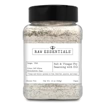 Raw Essentials Salt and Vinegar with Dill Gourmet Fry Seasoning - Tangy Dill Pickle Flavor - Great on Vegetables, Fried Fish, Popcorn, and Chips - Gluten-Free and Vegan - 12 Ounce Bottle