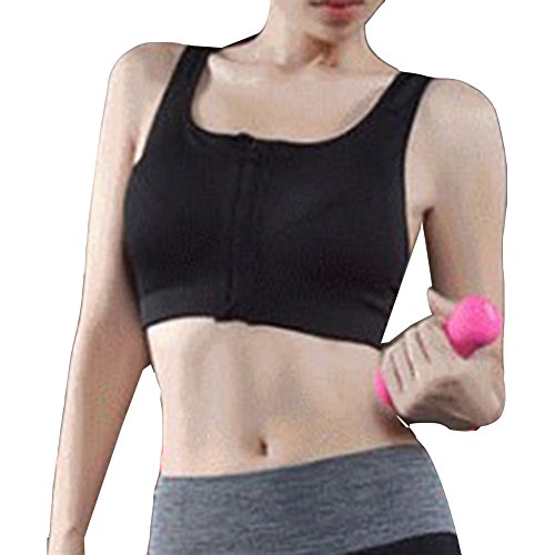 LaoZan Soutien-Gorge De Sport Yoga Femme Avant Zipper Brassière Sport Push Up Bra sans Armature Noir M Cover