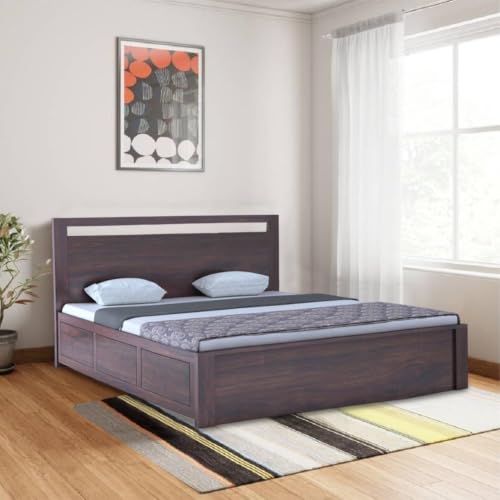 Image of FurnitureSolid Sheesham Wood Jaipur Queen Size Bed with Box Storage WoodenBed for Bedroom Solid Wood Queen Box Bed | Finish Color - Walnut, DIY