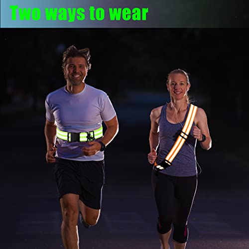 Saintrygo 2 Pieces Reflective Sash for Walking at Night Running Gear Safety Reflective High Visibility Jacket Adjustable Sash for Walking Cycling at Night (Fluorescent Green,Orange)