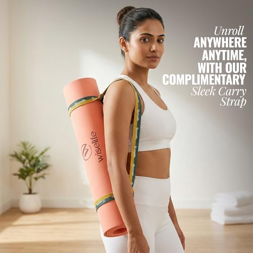 Image of Wiselife tpe Printed 6MM Yoga Mat + Yoga Strap For Men, Women, Kids|Anti-Slip Extra thick, long & Wide Exercise Sports Mat For Workout, Fitness, Yoga, Gym, Home & Pilates (Botanical)