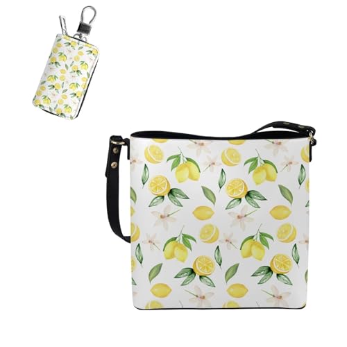 2 Piece Womens Messenger Bag Crossbody Bucket Tote Bag Matching Leather Car Key Holder Case2