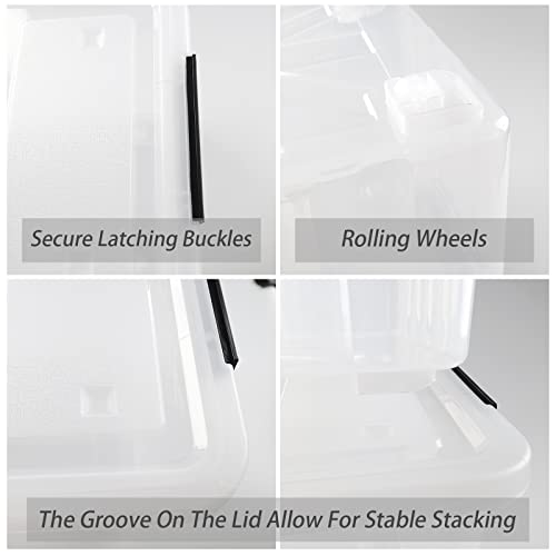 Cand 50 Quart Clear Plastic Box With Wheels, Large Lidded Storage Bins, 4 Packs #TOP1