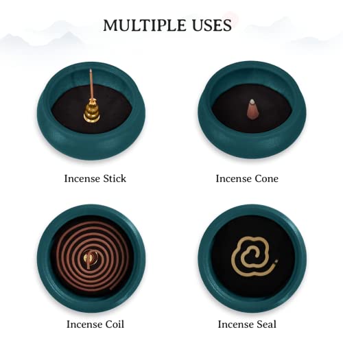 Coil Incense Burner， Ceramic Cone Incense Burner Holder Suitable For Incense/Cone/Coil/Stick, Sage, Mosquito Incense, And Charcoal. 10 Coils Incense+ Incense Holder+Fireproof Cotton Inside.(Green) #TOP1