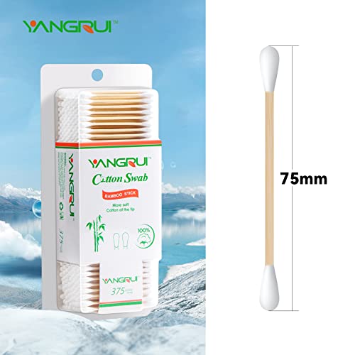 Yangrui Cotton Swab, 375 Count Bamboo Stick Bpa Free Naturally Pure Double Round Ear Swabs Eco-Friendly Cotton Buds (Pack Of 1) #TOP4