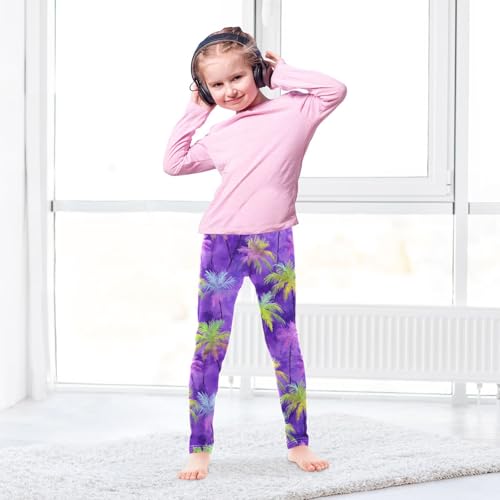 Palm Tree Tie Dye Purple Girls Leggings Soft Stretch Workout Yoga Dance Pants for Kids Casual Tights4