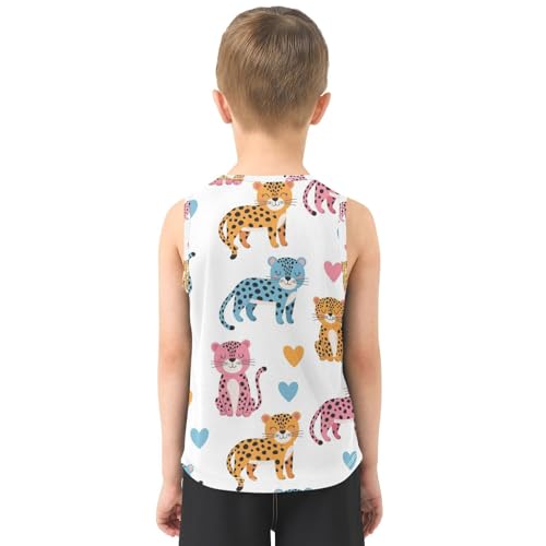 J JOYSAY Colorful Leopard Heart Boys Tank Top Sleeveless Muscle Shirts Quick Dry Sport Workout Active Kids T-Shirts 3-15T3