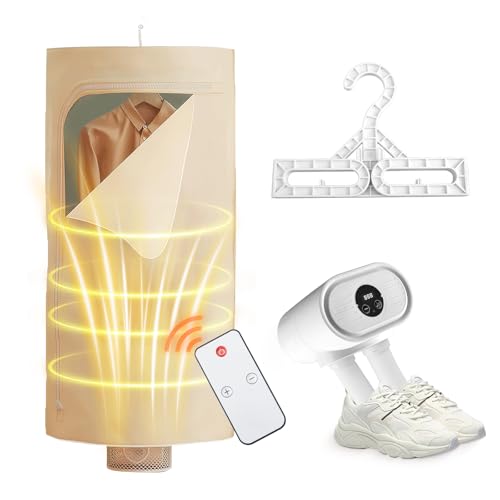 Portable Clothes Dryer Set, 600W Compact Heated Indoor Home Dorms Buddy Hot Air Machine, with Shoe Dryer and Fan Heater, Remote Control Adjustable Timer & Hassle-Free Setup