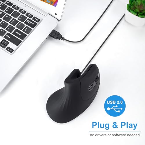 HXMJ - Mouse vertical com fio, mouse óptico ergonômico USB com 3 DPI ajustáveis, clique silencioso,