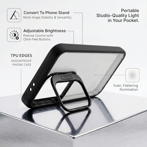 Image of amazon basics Frosted Matte Case for Samsung Galaxy A55 5G | Built-in Flip-Out Camera Lens Stand | Translucent Back with Contrast Black Bumper | Shockproof Protective Cover with Foldable Kickstand