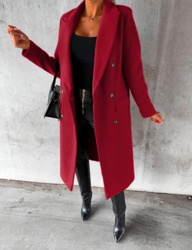 Image of IDEALSANXUN Womens Long Wool Coat Double Breasted Trench Coat Fall Winter Clothes