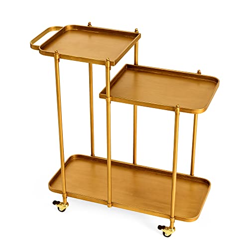 Glitzhome 31" H Bar Serving Cart, Deluxe 3-Tier Metal Bar Cart Stand With Handle And Lockable Wheels, Storage Cart For Home Kitchen Storage, Living Room, Club Party #TOP28