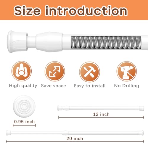 Image of AIZESI 4PCS White Spring Tension Rods 12 to 19 Inch Adjustable Short Curtain Rods Tension Extendable Curtain Rod Mini Tension Rods for Small Windows Closet Cupboard