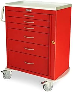 MS3C, 6 Drawer Tall Emergency Crash Cart with Emergency Package Accessories Included, Breakaway Lock, Emergency Red, 43.75in H x 36.75in W x 22in D, Quick Ship