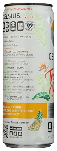 CELSIUS Sparkling Tropical Vibe, Functional Essential Energy Drink, 12 Fl Oz - Thumbnail 4