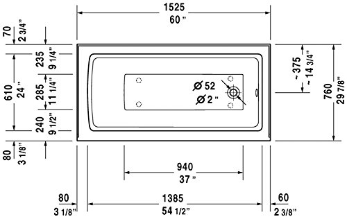Duravit 700355000000090 Bathtub, 60\" x 30\", White