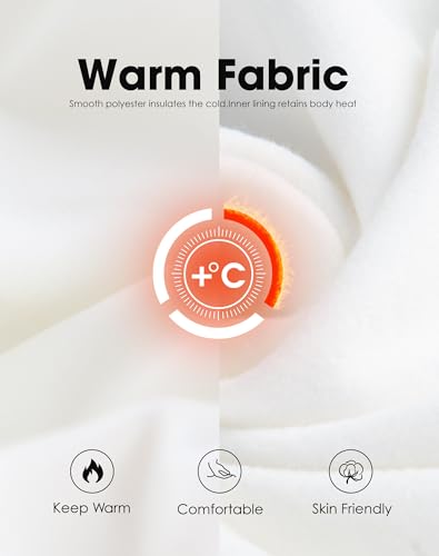 MOSCOAL Women's Thermal Underwear Top, Fleece Lined Long Sleeve Baselayer Shirt, Scoop Neck Thermal Undershirt, X-Small, White