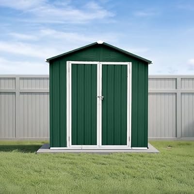 6x4 Ft Storage Shed with Floor, Permanent Steel Building with Lockable Doors & Air Vent for Backyard Garden Patio Lawn - Green
