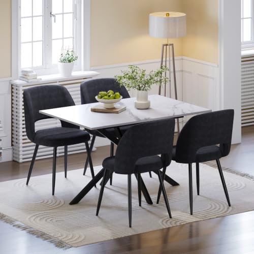 Image of Dining Table and Chairs Set 4, Extendable Table with Blue Corduroy Chairs