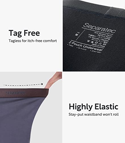 Separatec Bamboo Men's Underwear Classic Soft Breathable Boxer Briefs With Dual Pouch Design, Assorted Color Multipacks(S,Black) #TOP4