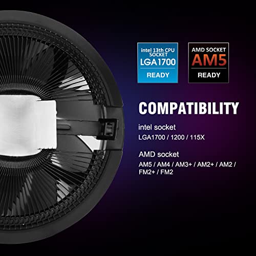 Vetroo M2 Cpu Cooler, Black Aluminum Fins Led Ring Lighting Hydraulic Bearing 90W Tdp Air Cooler For Intel Lga 1700/1200/115X & Am5/Am4/Am3+/Am3 #TOP5