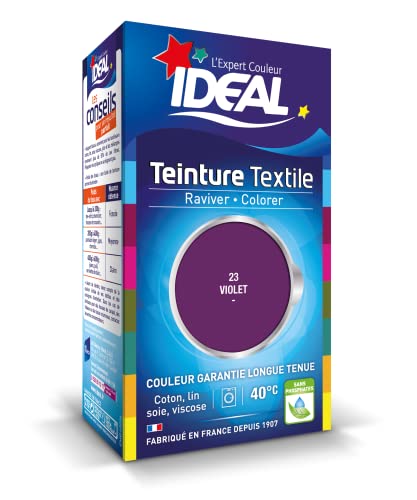 IDEAL - Teinture Tissus Liquide Mini 23 Violet - 40 ml + 1 Dose de Fixateur 50 g - Teinture Textile Longue Tenue - Coton, Lin, Soie, Viscose - Efficace dès...
