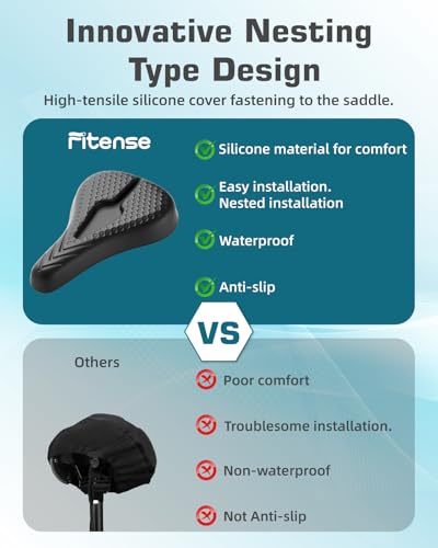 Fitense Bike Seat Cushion High-Resilient, Gel Padded Bike Seat Cover for Men & Women, Breathable & Hollow Design Comfort Bike Saddle for Cycling, Mountain Bikes,Road Bikes, Exercise Bikes