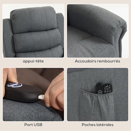 Fauteuil releveur électrique massage + chaleur HOMCOM