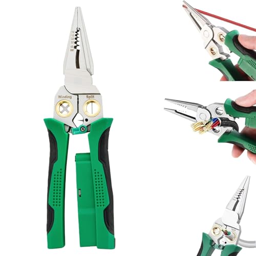 8-in-1 Abisolierzange mit Stromprüfer, Multifunktions Abisolierwerkzeug zum Schneiden Ziehen Crimpen und Messen, Elektriker-Werkzeug Elektrische Abisolierzange für Kabel und Drähte