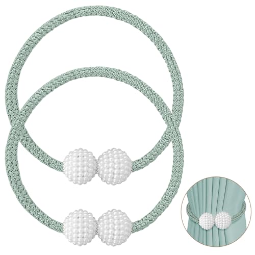 Image of 2Pack Magnetic Curtain Tiebacks, Curtain Tiebacks Buckles Holdbacks Holder Hooks Clip,Decorative Drape Handmade Curtain Tie Back(Light Green)