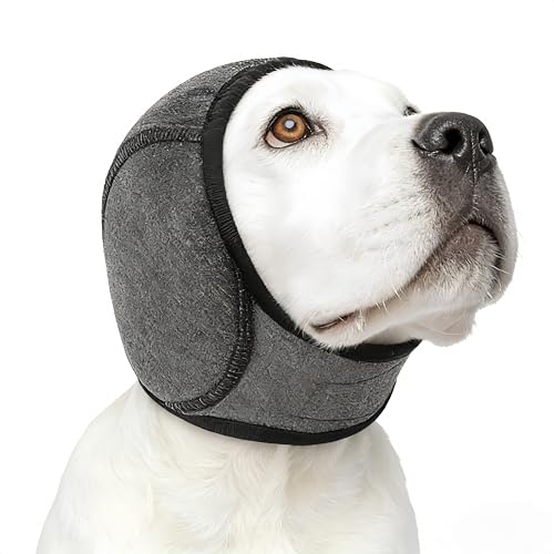 IN Chenthy Dog Shower Cap, No Flap Ear Wraps for Dogs, Dog Ear Muffs for Bath – Waterproof Pet Ear Covers for Swimming & Noise Anxiety Relief (Grey, M (Head Circumference 14