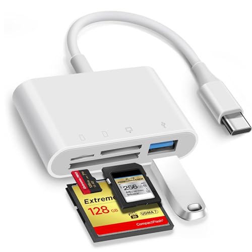 OPxjzws SD Card Reader, USB C to Micro SD/TF/CF Memory Card Reader, 4 in 1 USB Type C Camera Adapter for iPhone 15, iPad Pro, MacBook, Supports Memory Card SD/Micro SD/TF/Compact Flash