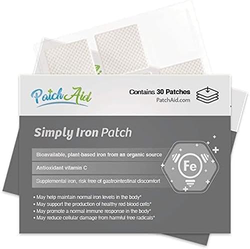 Simply Iron - 30 Daily Topical Patches. 100% Natural & Vegan. Allergy & Filler Free. High Absorption and More bioavailable. Suitable for Sensitive stomachs & bariatric.
