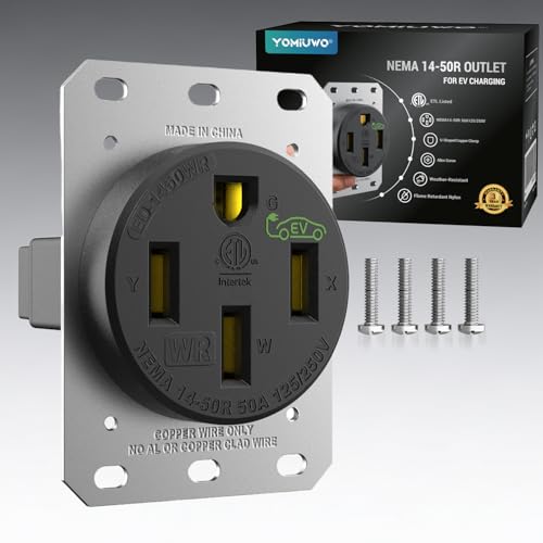 50 Amp EV Charging Receptacle/Nema 14-50 EV Outlet: Weather Resistant Straight Blade,2.42" Diameter, U-Shaped Brass Clamp -Industrial Grade, 3-Pole 4-Wire Grounding,125/250V,ETL Listed by Yomiuwo - Used condition - US$14.56